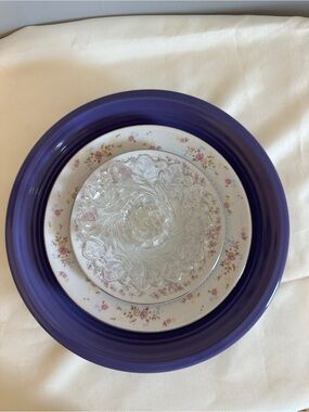Garden Flowers Glass Art Purple Floral Crystal Floral Bowl